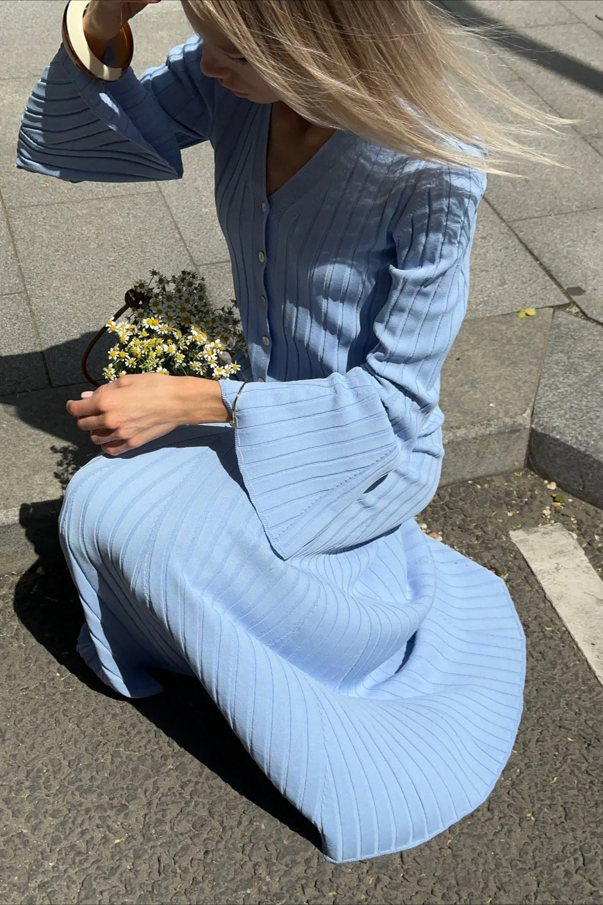 Two-Piece Bell Sleeve Knit Sweater Dress - Image 6