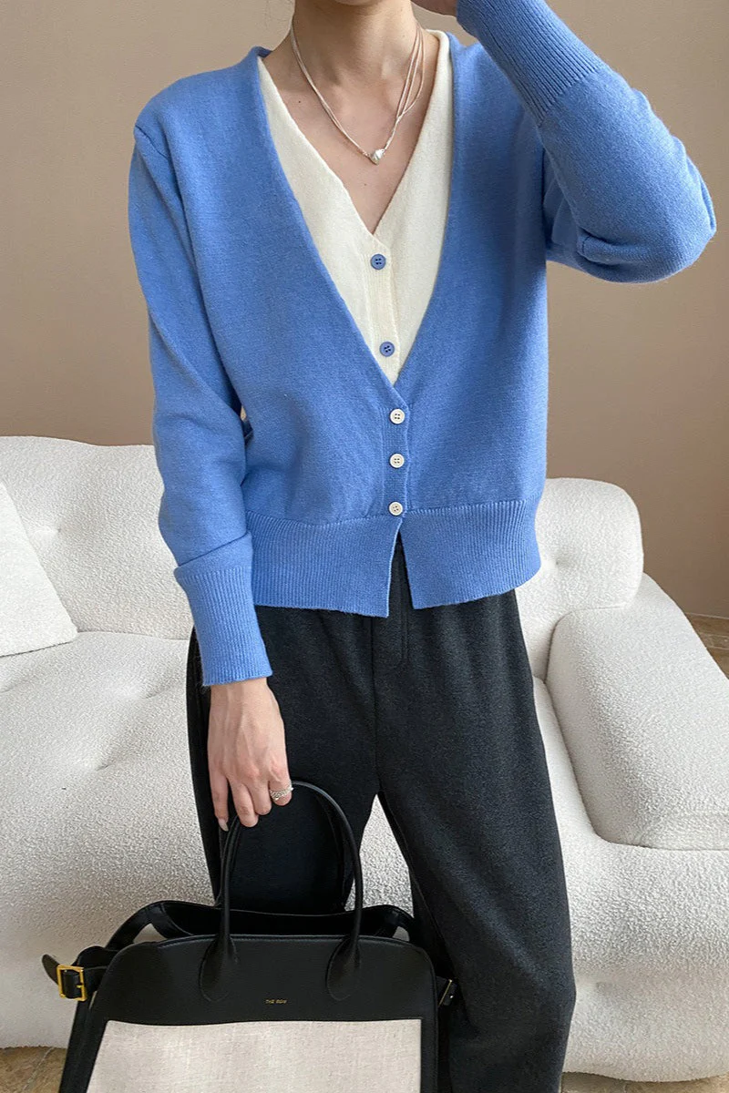 Two-Tone V-Neck Cardigan - Image 15