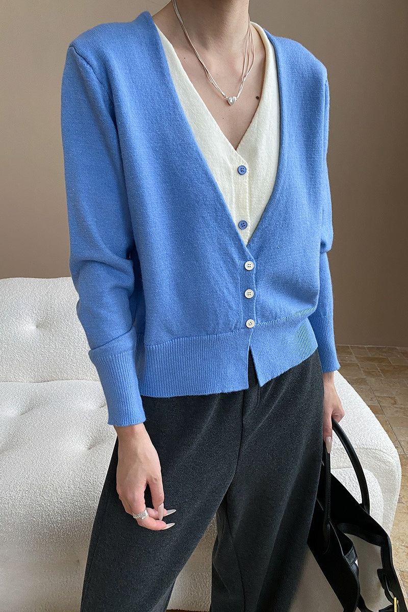 Two-Tone V-Neck Cardigan - Image 16