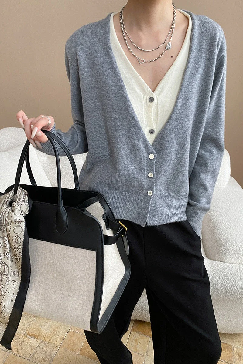 Two-Tone V-Neck Cardigan - Image 17