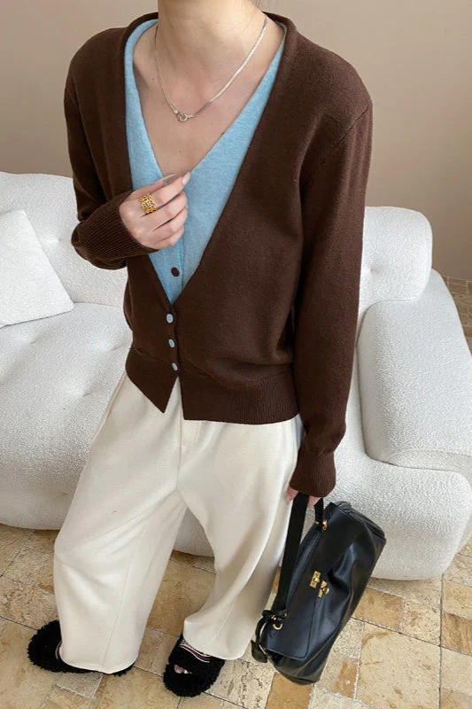 Two-Tone V-Neck Cardigan - Image 2