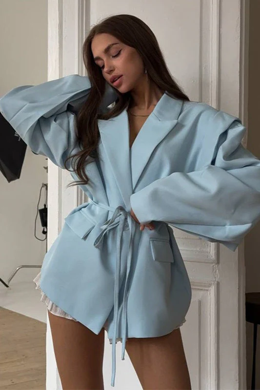 V-Neck Belted Shoulder Pad Blazer - Image 5