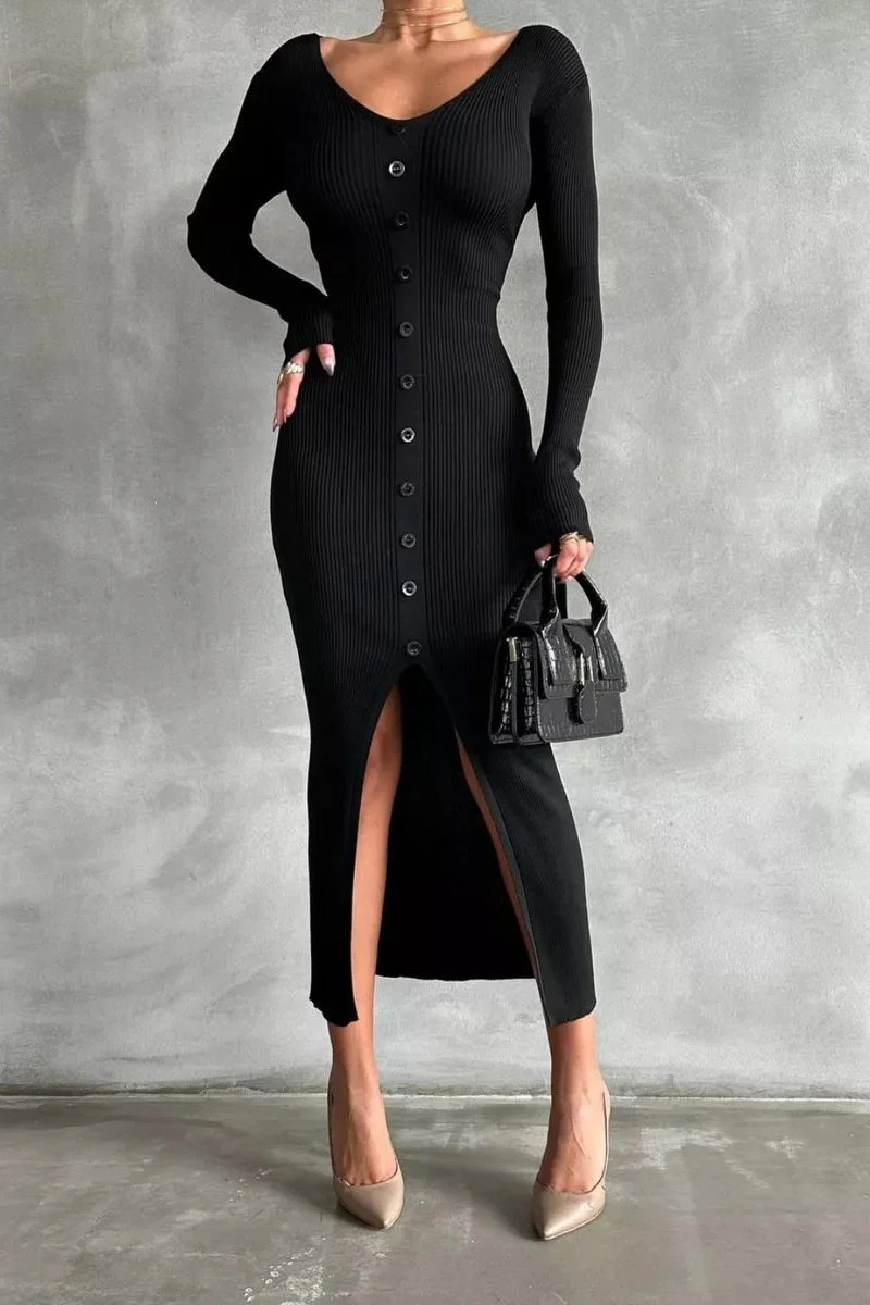 V-Neck Bodycon Knit Sweater Dress - Image 4