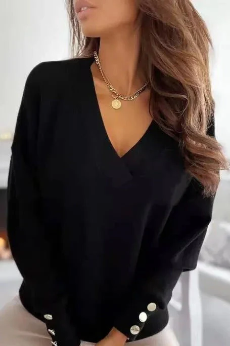 V-Neck Button Knit Pullover Sweater - Image 12