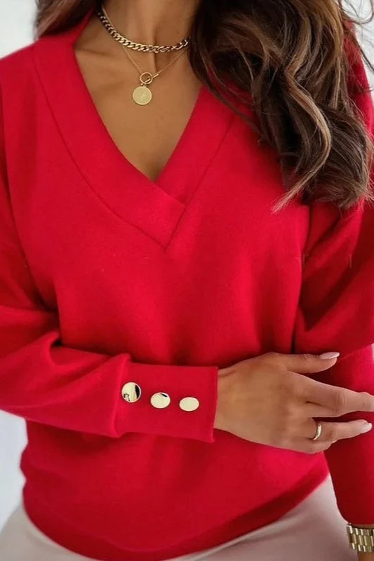 V-Neck Button Knit Pullover Sweater - Image 17