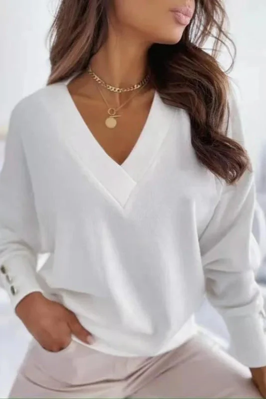 V-Neck Button Knit Pullover Sweater - Image 19