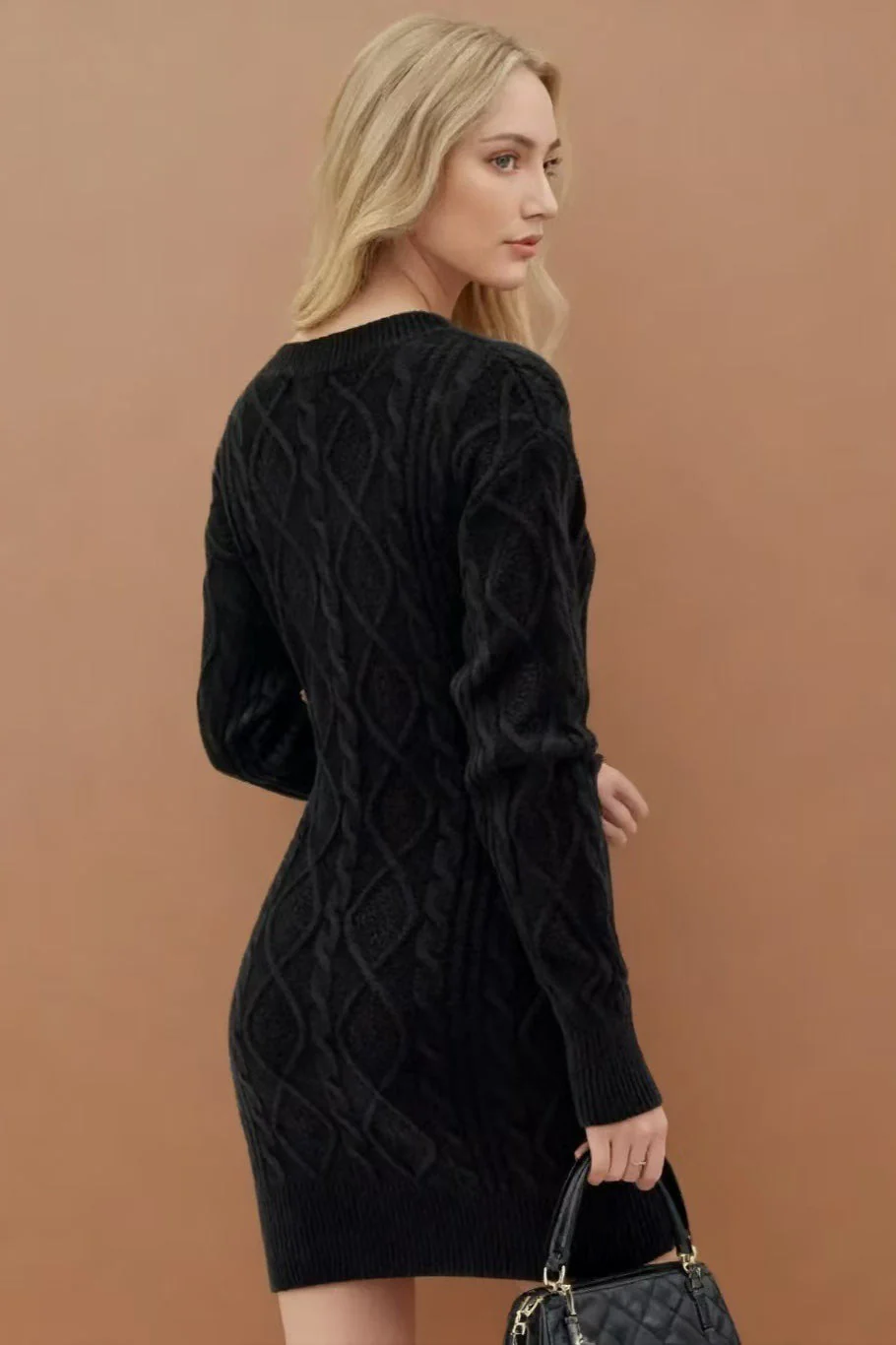 V-Neck Cable Knit Sweater Dress - Image 7