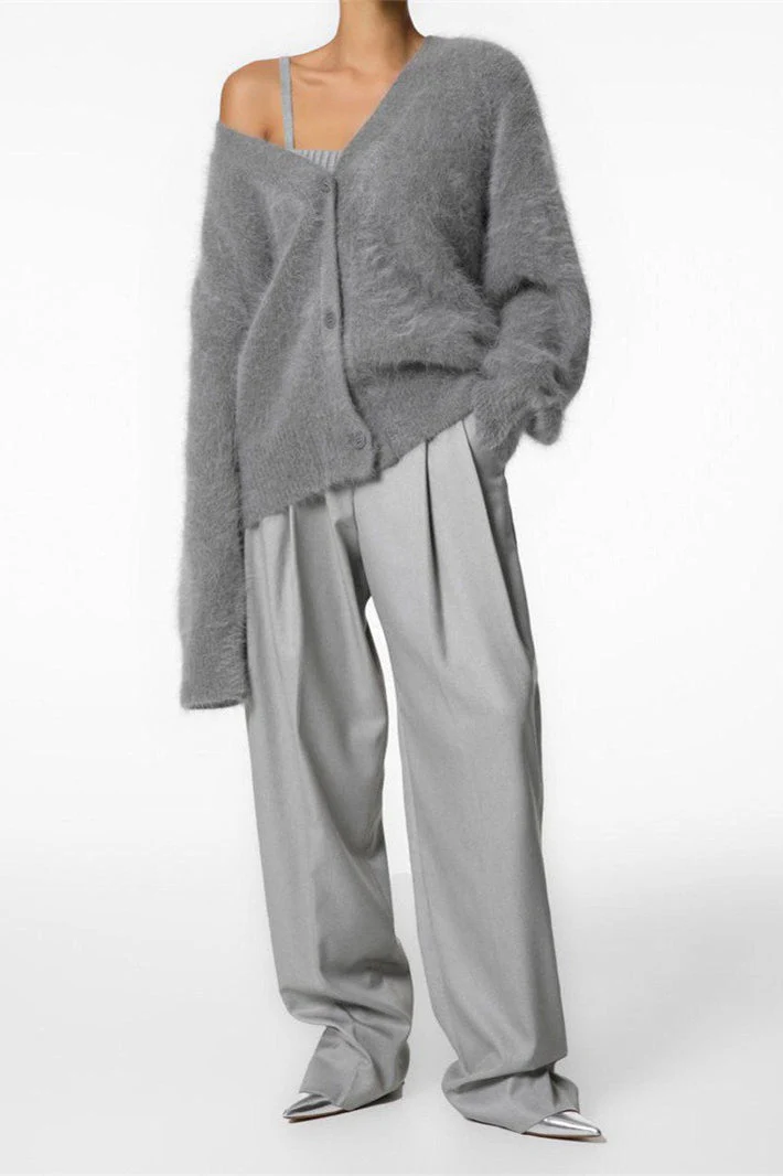 V-Neck Fluffy Knit Cardigan Sweater - Image 8