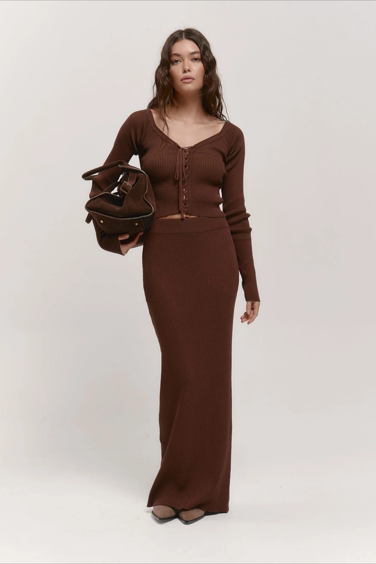 V-Neck Knit Crop Top Sweater Dress - Image 13