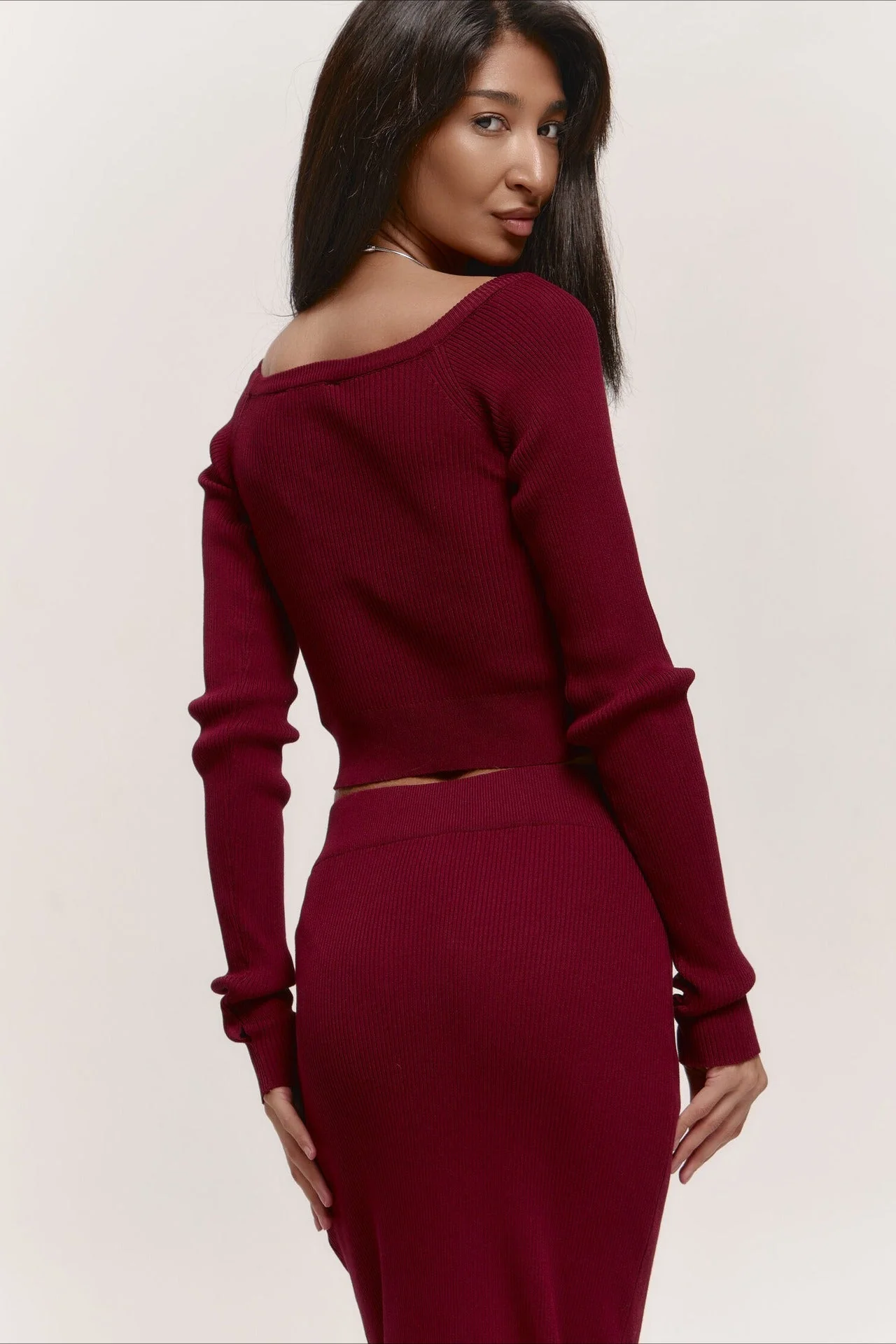 V-Neck Knit Crop Top Sweater Dress - Image 2