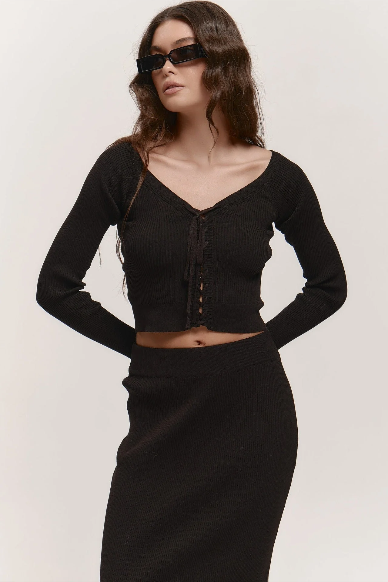 V-Neck Knit Crop Top Sweater Dress - Image 3
