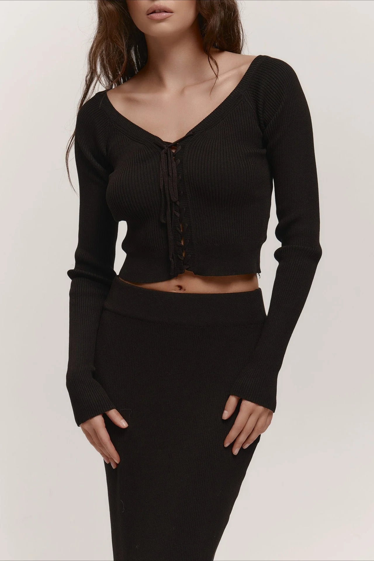 V-Neck Knit Crop Top Sweater Dress - Image 4