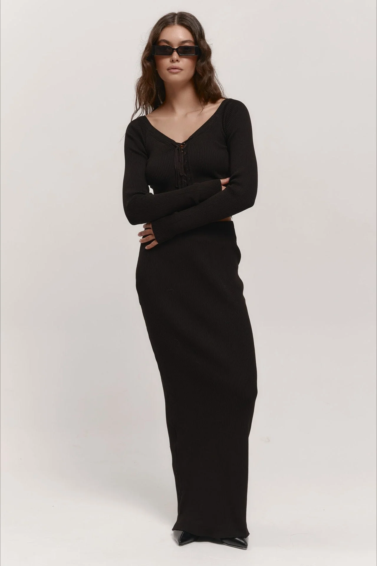 V-Neck Knit Crop Top Sweater Dress - Image 6