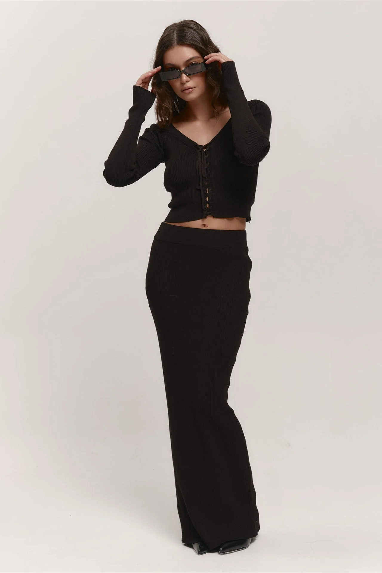 V-Neck Knit Crop Top Sweater Dress - Image 7