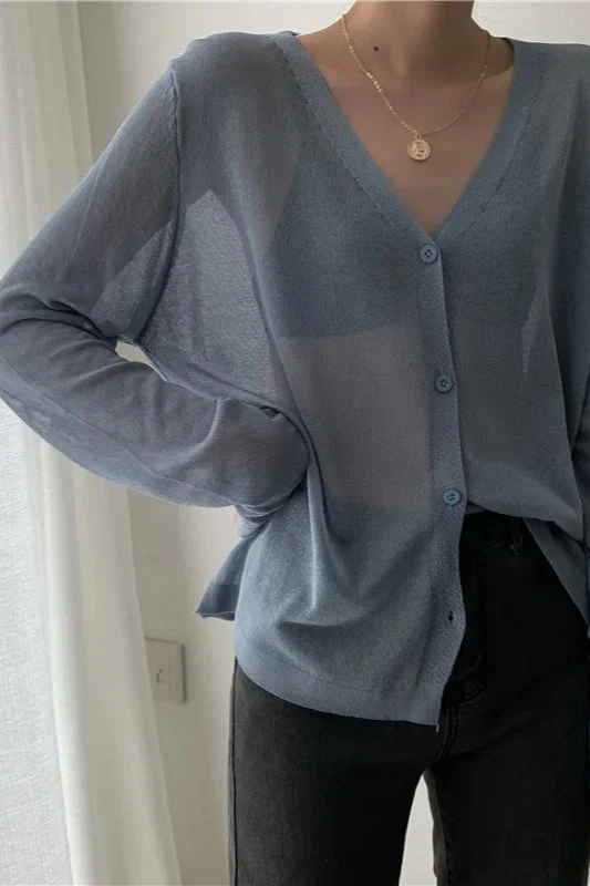V-Neck Lightweight Knit Cardigan - Image 2