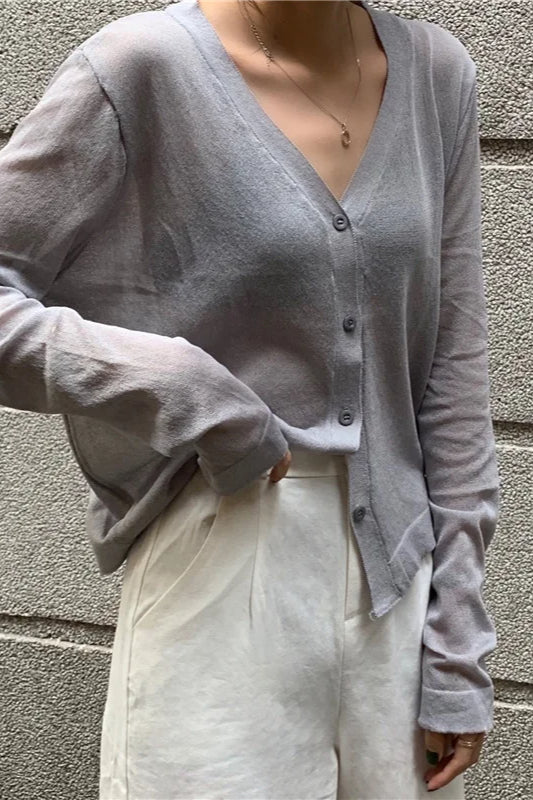 V-Neck Lightweight Knit Cardigan - Image 5