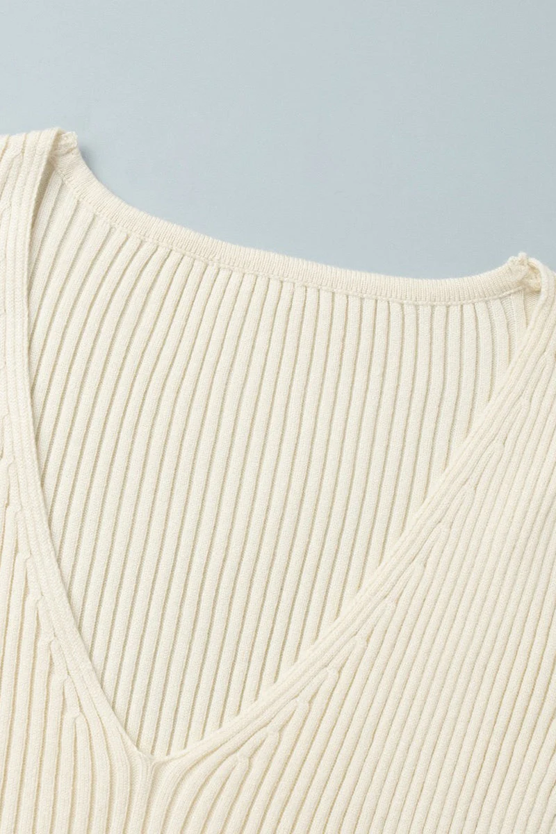 V-Neck Long Sleeve Knit Sweater Dress - Image 12