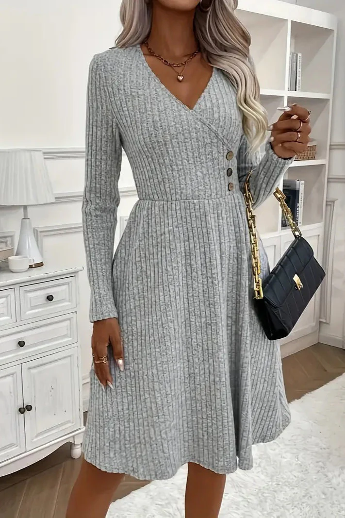 V-Neck Patchwork Sweater Dress - Image 3