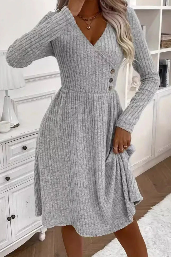 V-Neck Patchwork Sweater Dress - Image 4