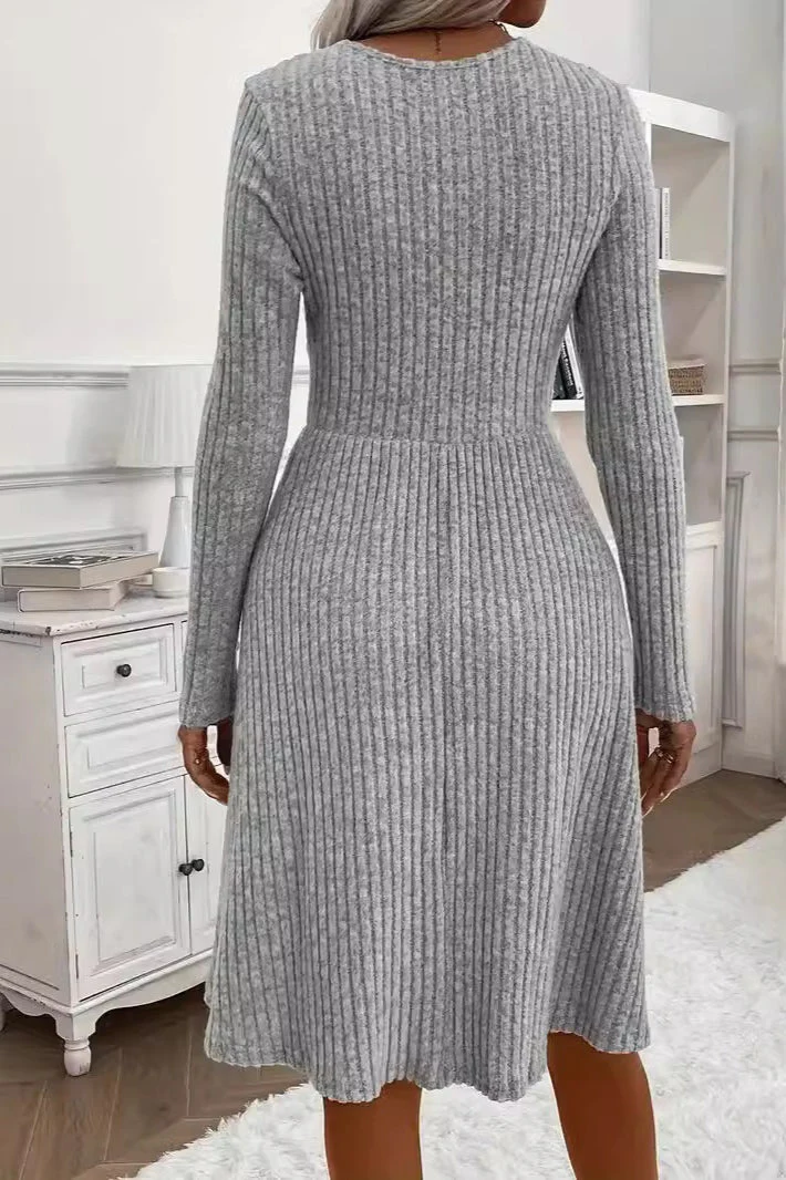 V-Neck Patchwork Sweater Dress - Image 5