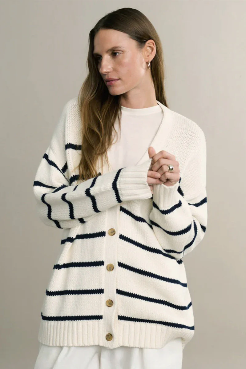 V-Neck Striped Cotton Sweater - Image 2