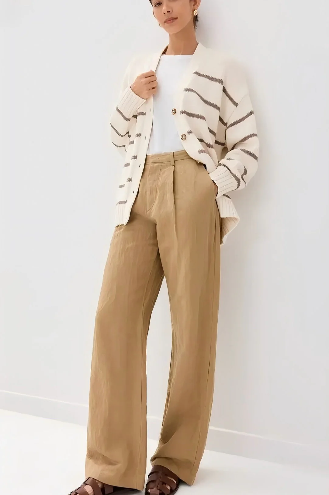 V-Neck Striped Cotton Sweater - Image 40