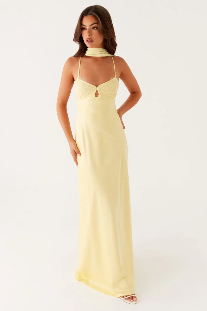 V Neck Tie Back Satin Maxi Dress - Image 4
