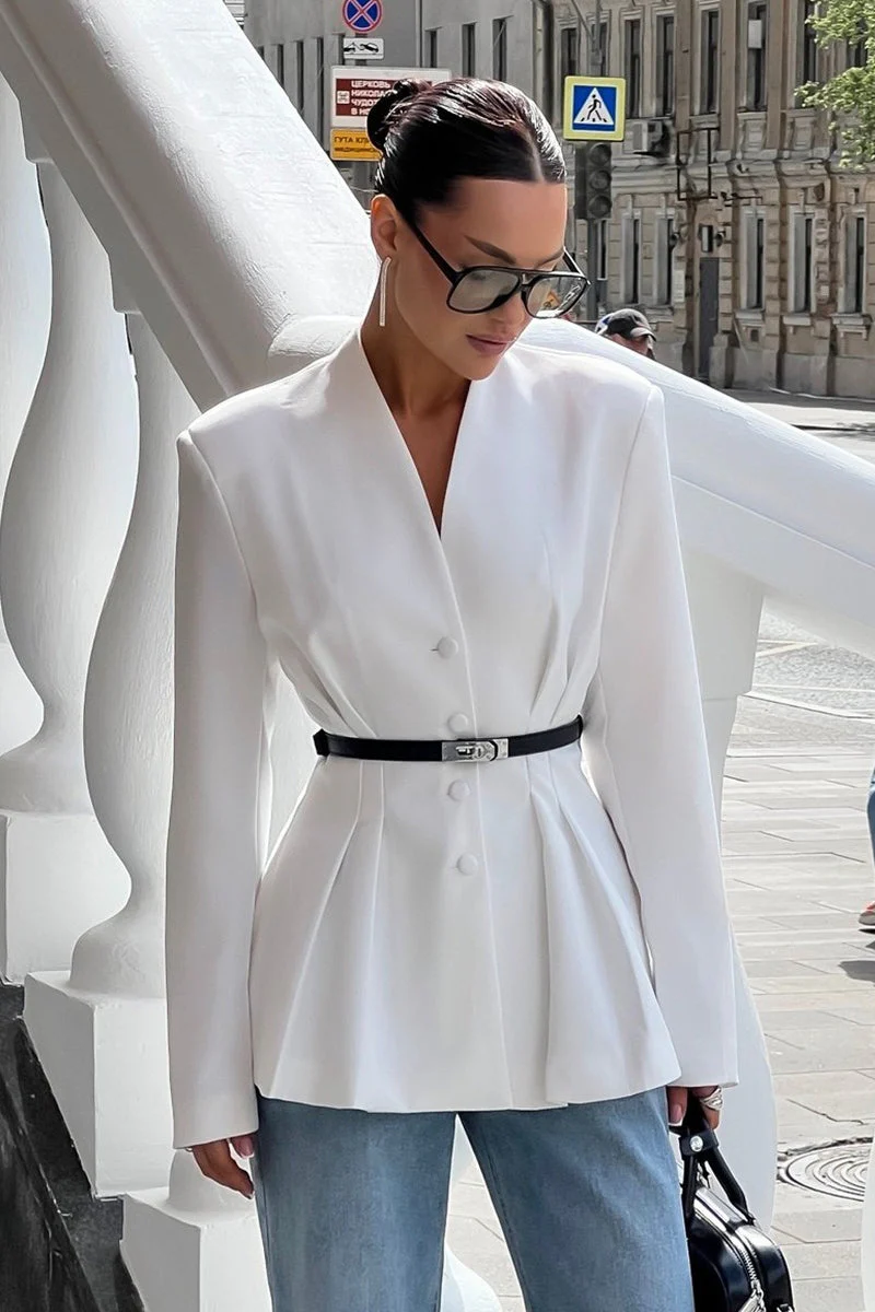 V Neck Waist Detail Blazer - Image 2