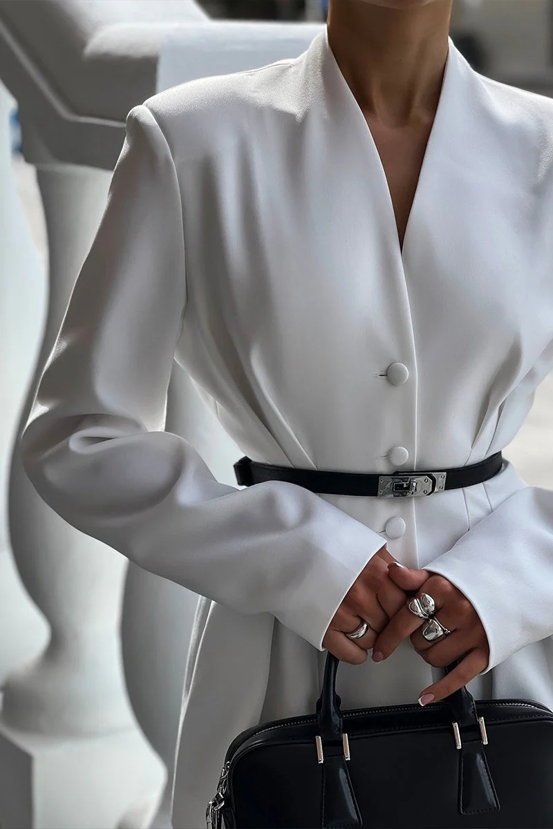 V Neck Waist Detail Blazer - Image 5
