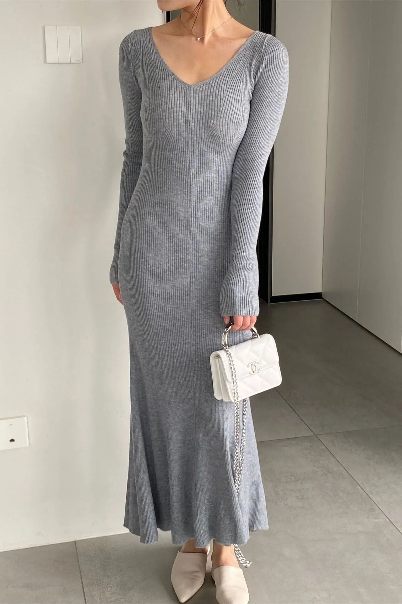 V-Neck Wool Sweater Dress - Image 10