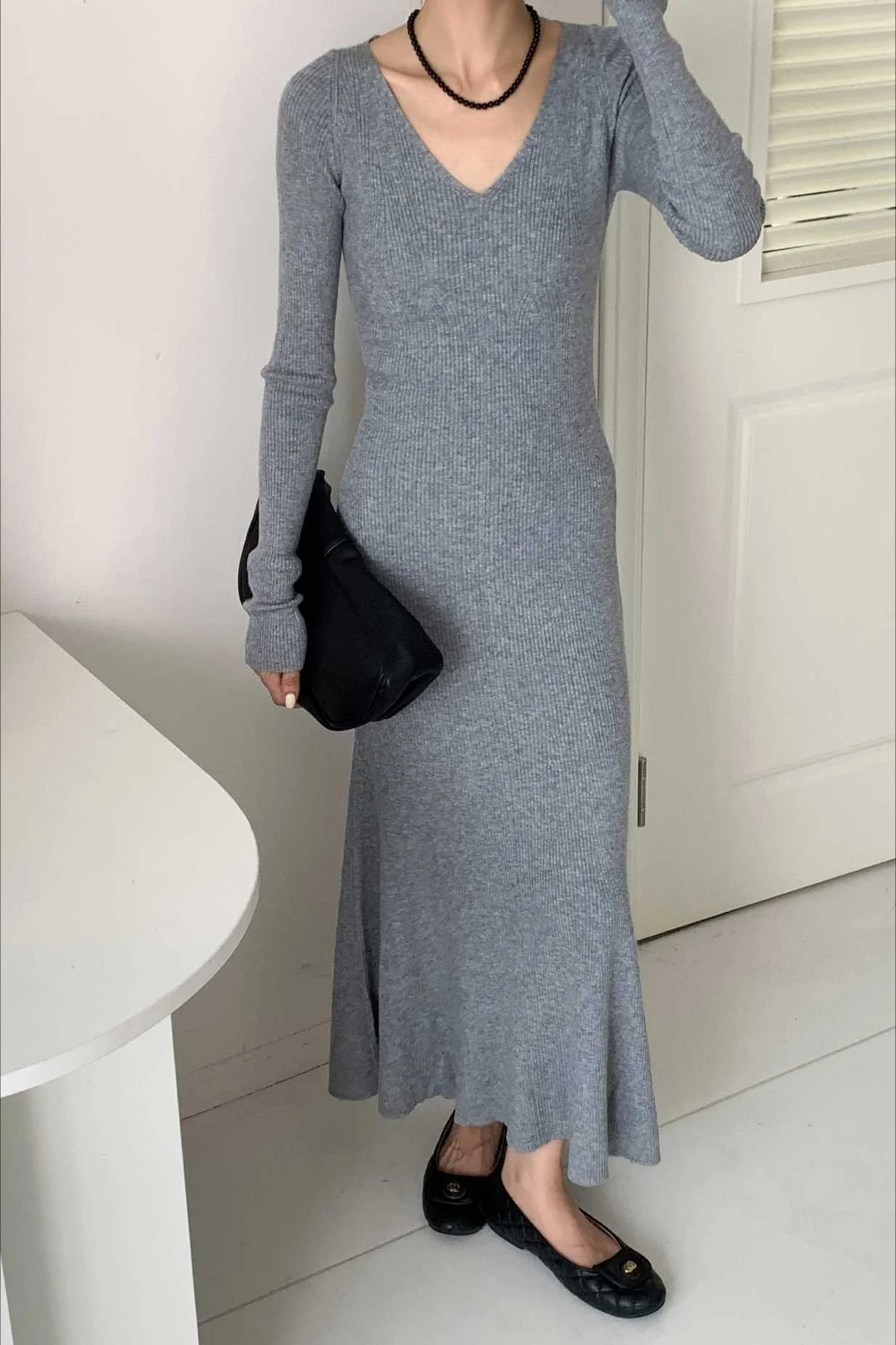 V-Neck Wool Sweater Dress - Image 11