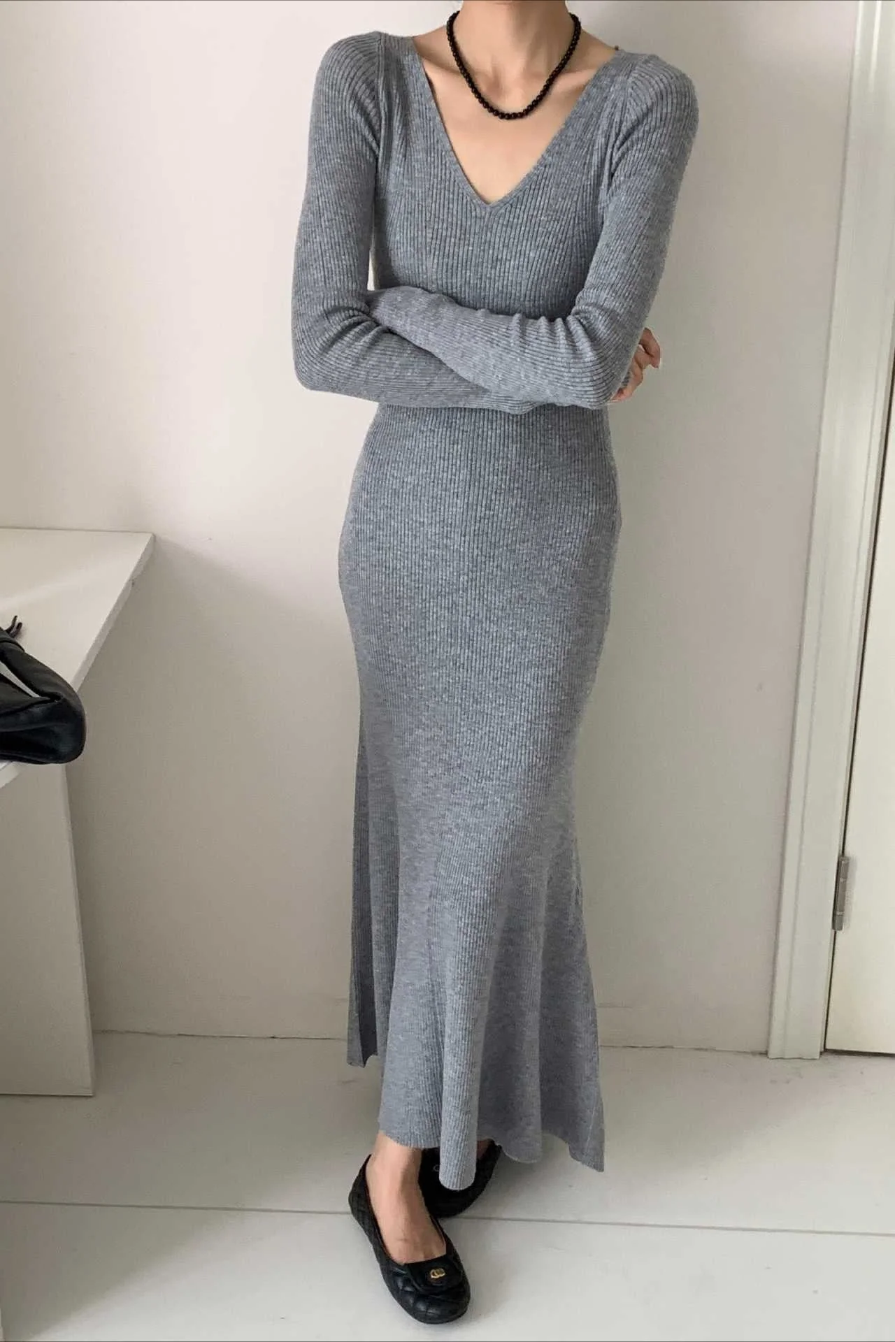 V-Neck Wool Sweater Dress - Image 12
