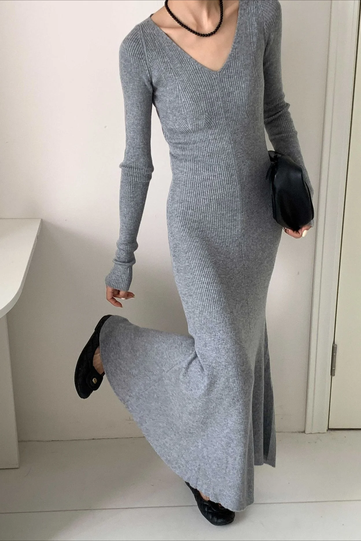 V-Neck Wool Sweater Dress - Image 13