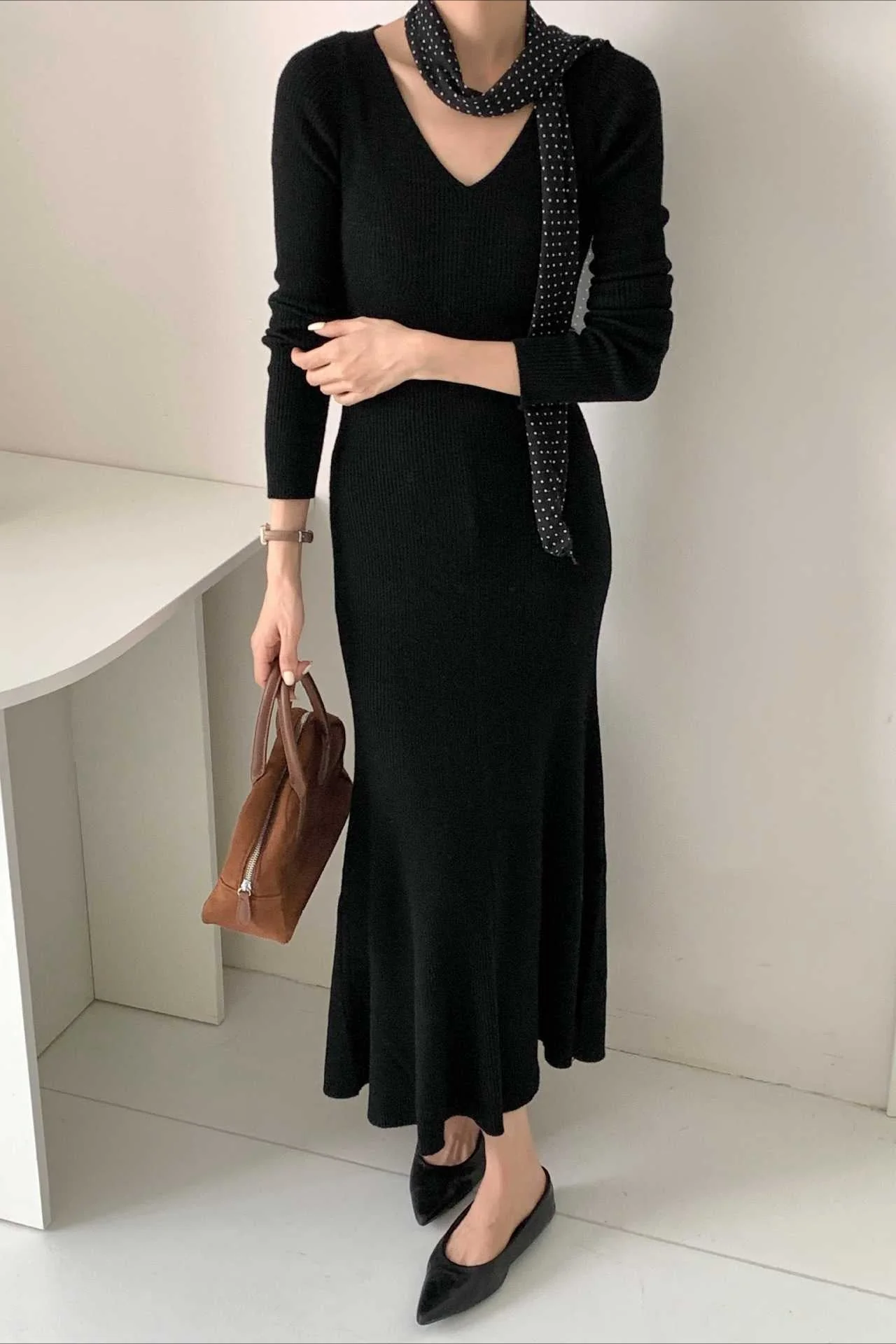 V-Neck Wool Sweater Dress - Image 2