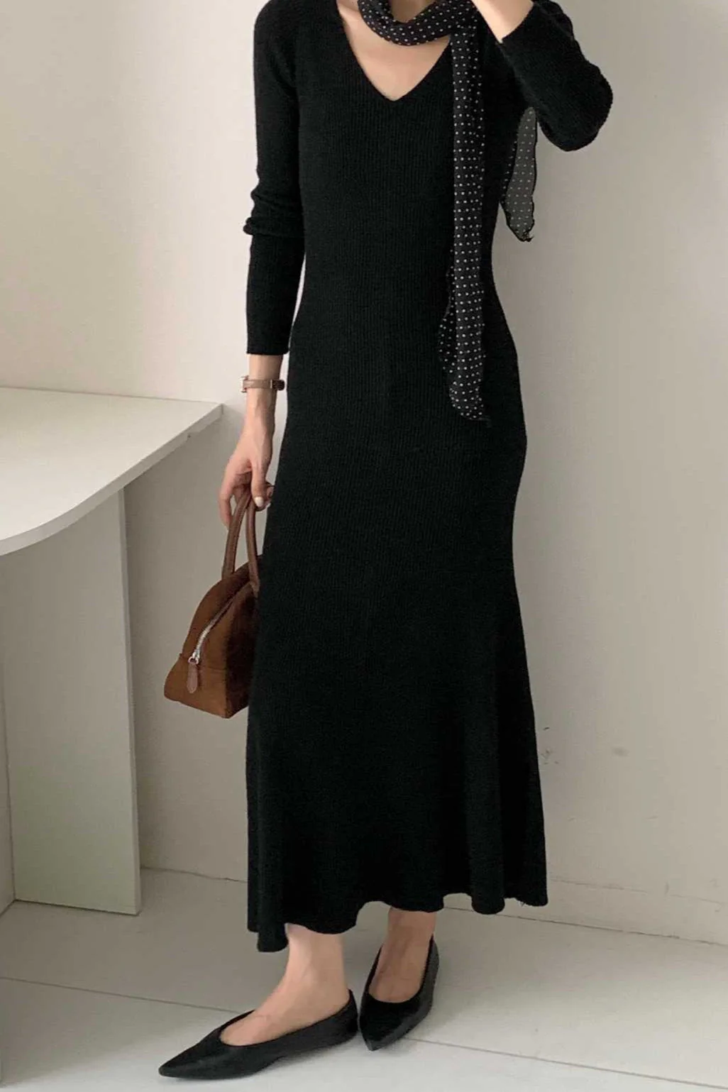 V-Neck Wool Sweater Dress - Image 3