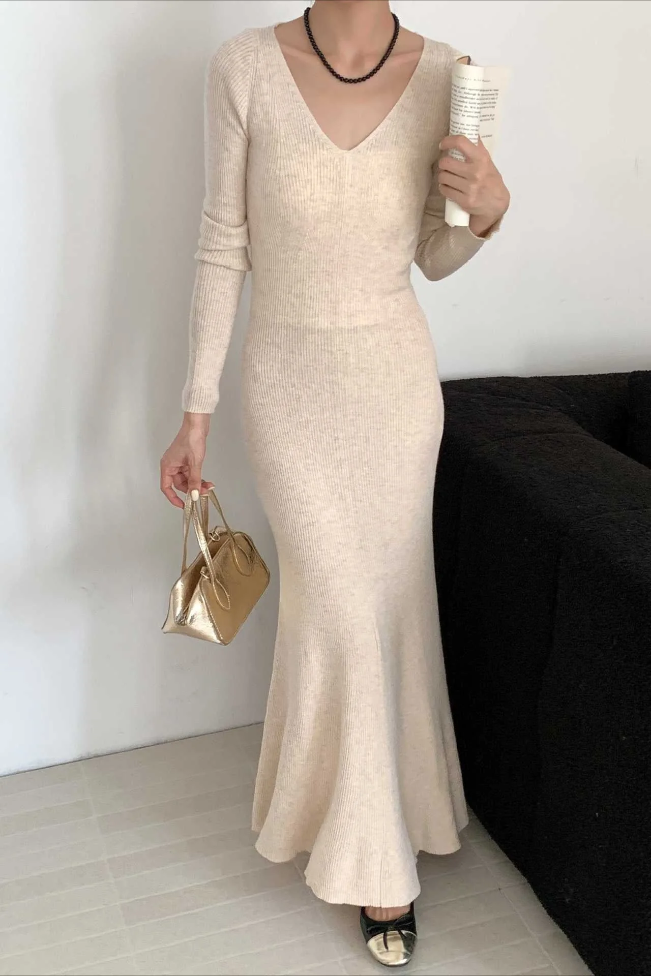 V-Neck Wool Sweater Dress - Image 5