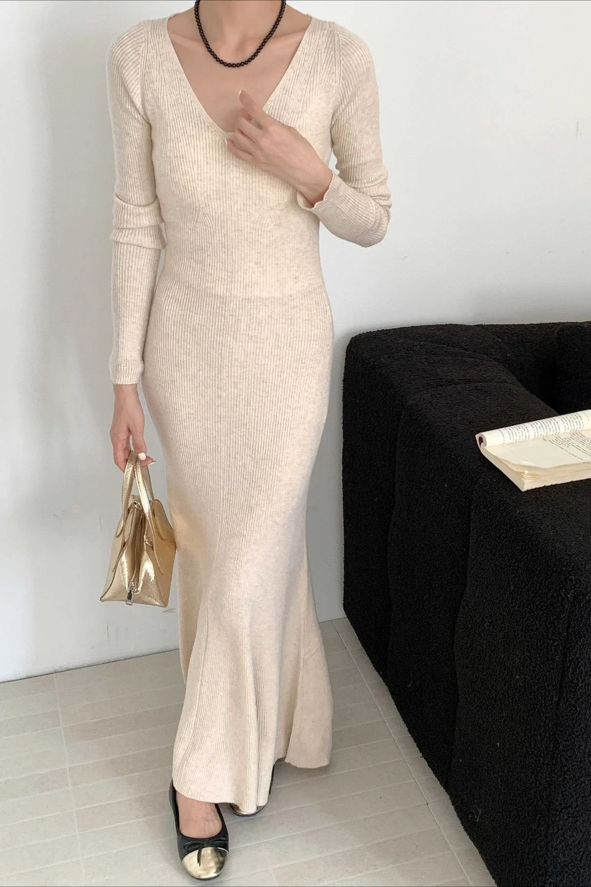 V-Neck Wool Sweater Dress - Image 6