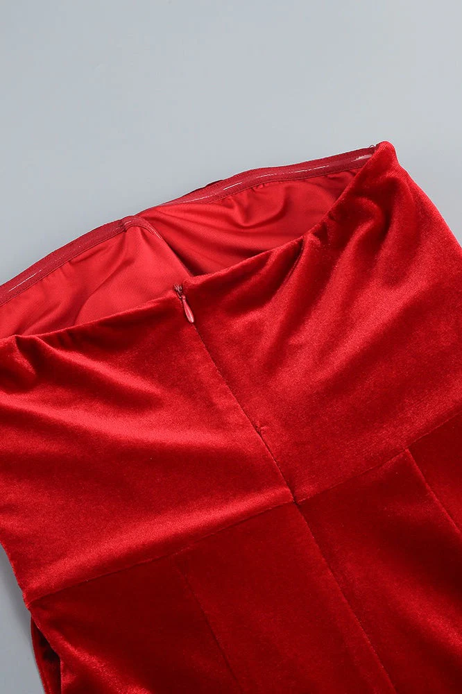 Velvet Strapless Split Party Dress - Image 4