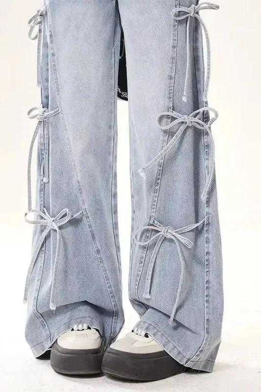 Vintage Bow Bandage Wide Leg Jeans - Image 10
