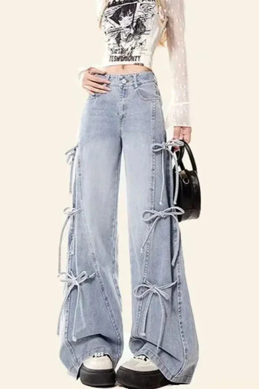 Vintage Bow Bandage Wide Leg Jeans - Image 13