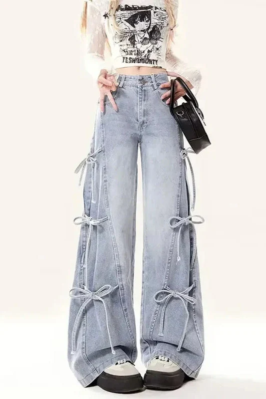 Vintage Bow Bandage Wide Leg Jeans - Image 14