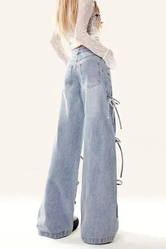 Vintage Bow Bandage Wide Leg Jeans - Image 3