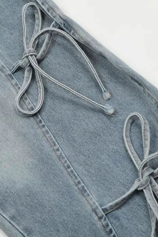 Vintage Bow Bandage Wide Leg Jeans - Image 9