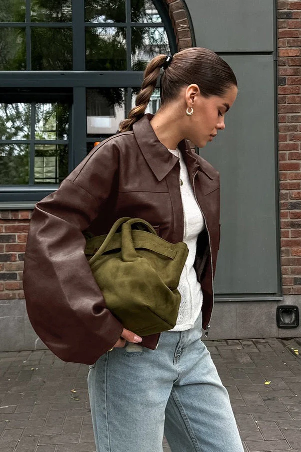 Vintage Brown PU Leather Jacket - Image 2