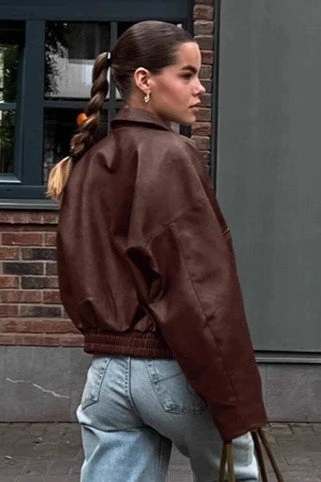 Vintage Brown PU Leather Jacket - Image 4