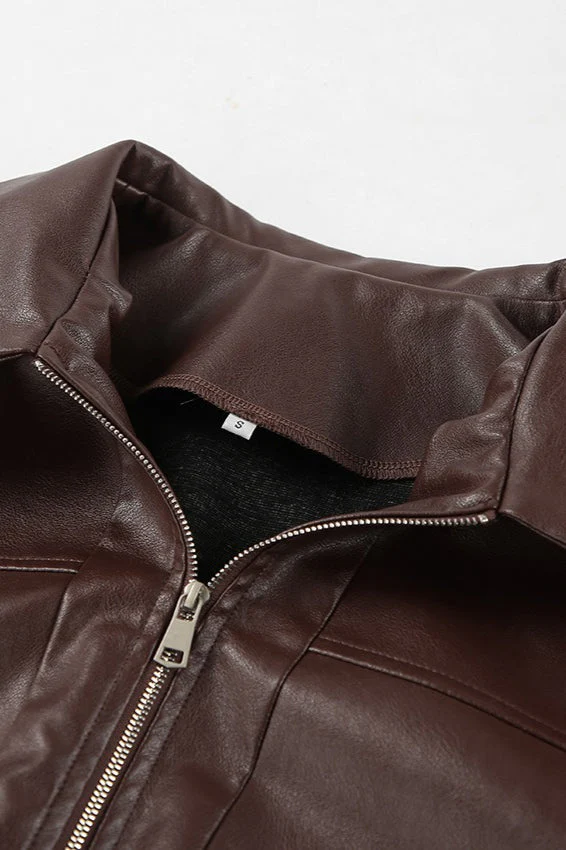 Vintage Brown PU Leather Jacket - Image 7
