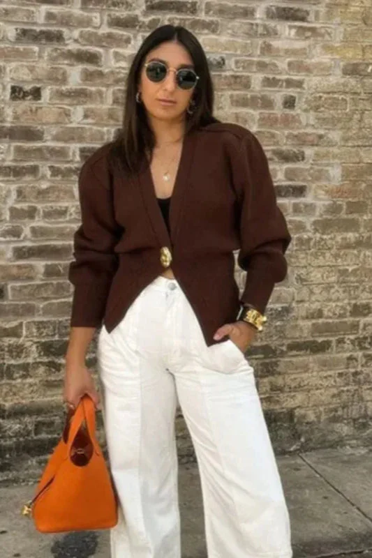 Vintage Button V-Neck Knit Cardigan - Image 2