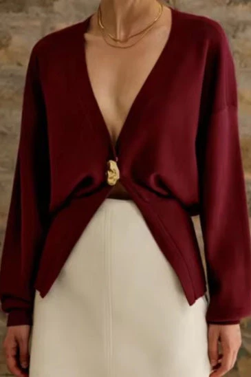 Vintage Button V-Neck Knit Cardigan - Image 7