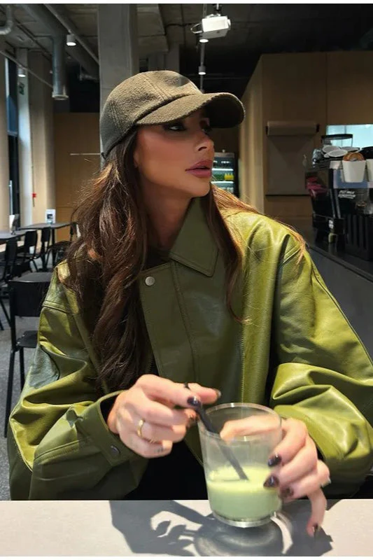 Vintage Green Faux Leather Jacket - Image 2
