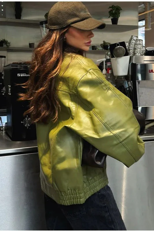 Vintage Green Faux Leather Jacket - Image 3